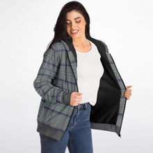 Load image into Gallery viewer, Grey Purple Tartan Microfleece Zip Hoodie - Urban Celt