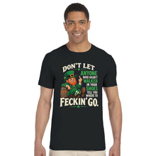 Load image into Gallery viewer, Man modelling Urban Celt Feckin' Go Irish humour T-shirt