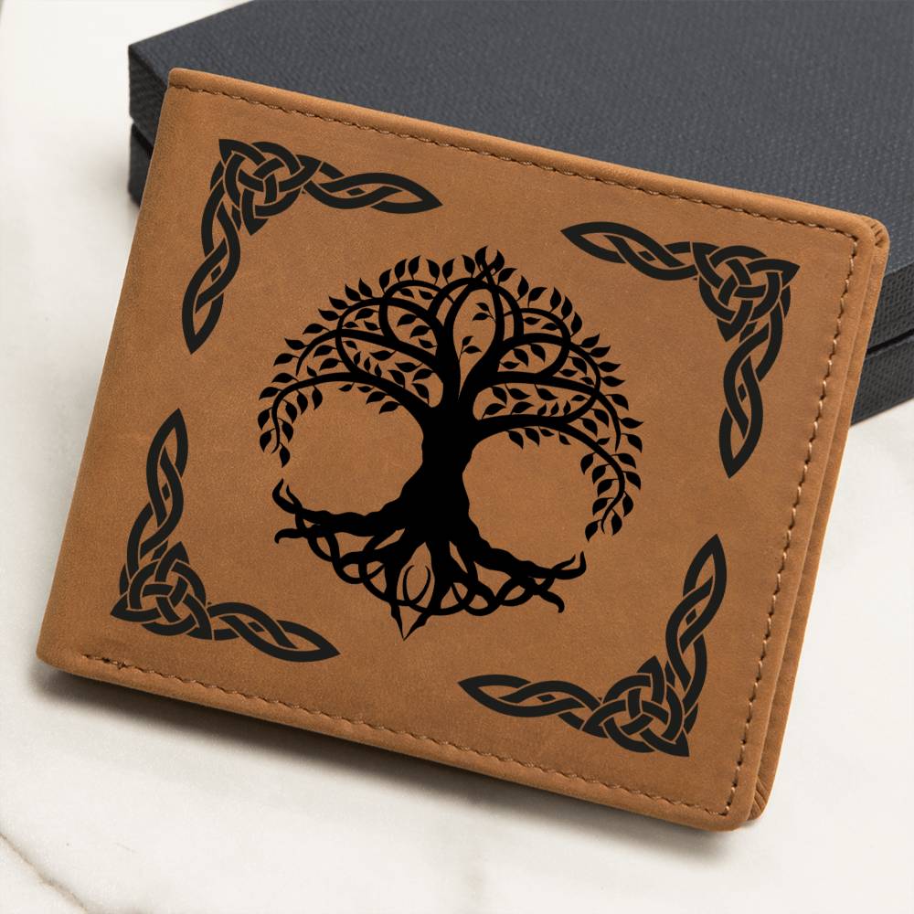 Genuine Brown Leather Purse Celtic Tree of Life Vintage 