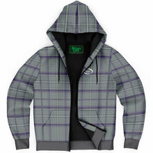 Load image into Gallery viewer, Grey Purple Tartan Microfleece Zip Hoodie - Urban Celt