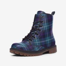 Load image into Gallery viewer, Blue and Purple Tartan Vegan Leather Boots
