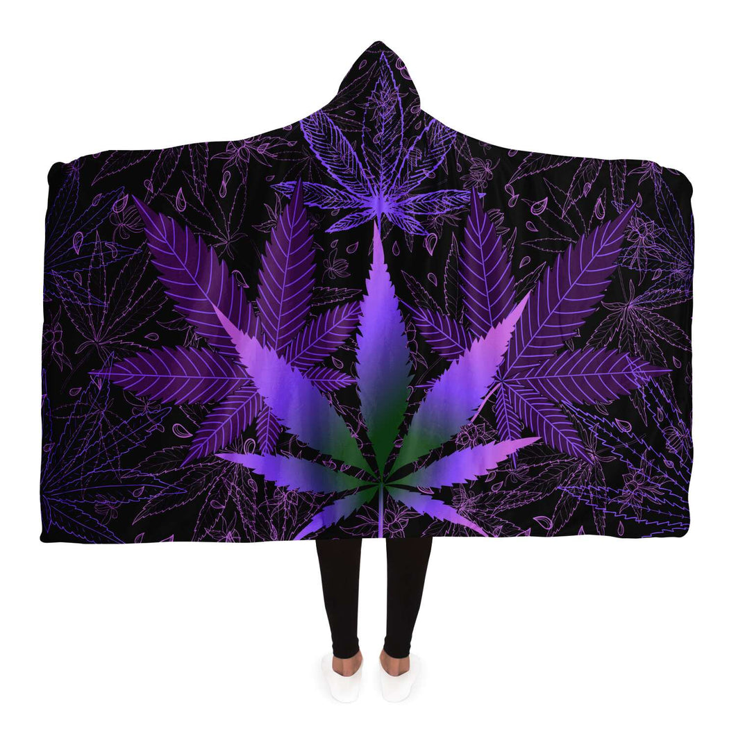 Purple Trippy Leaves Hooded Blanket