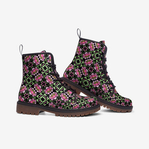 Pink Floral Pattern Vegan Leather Boots