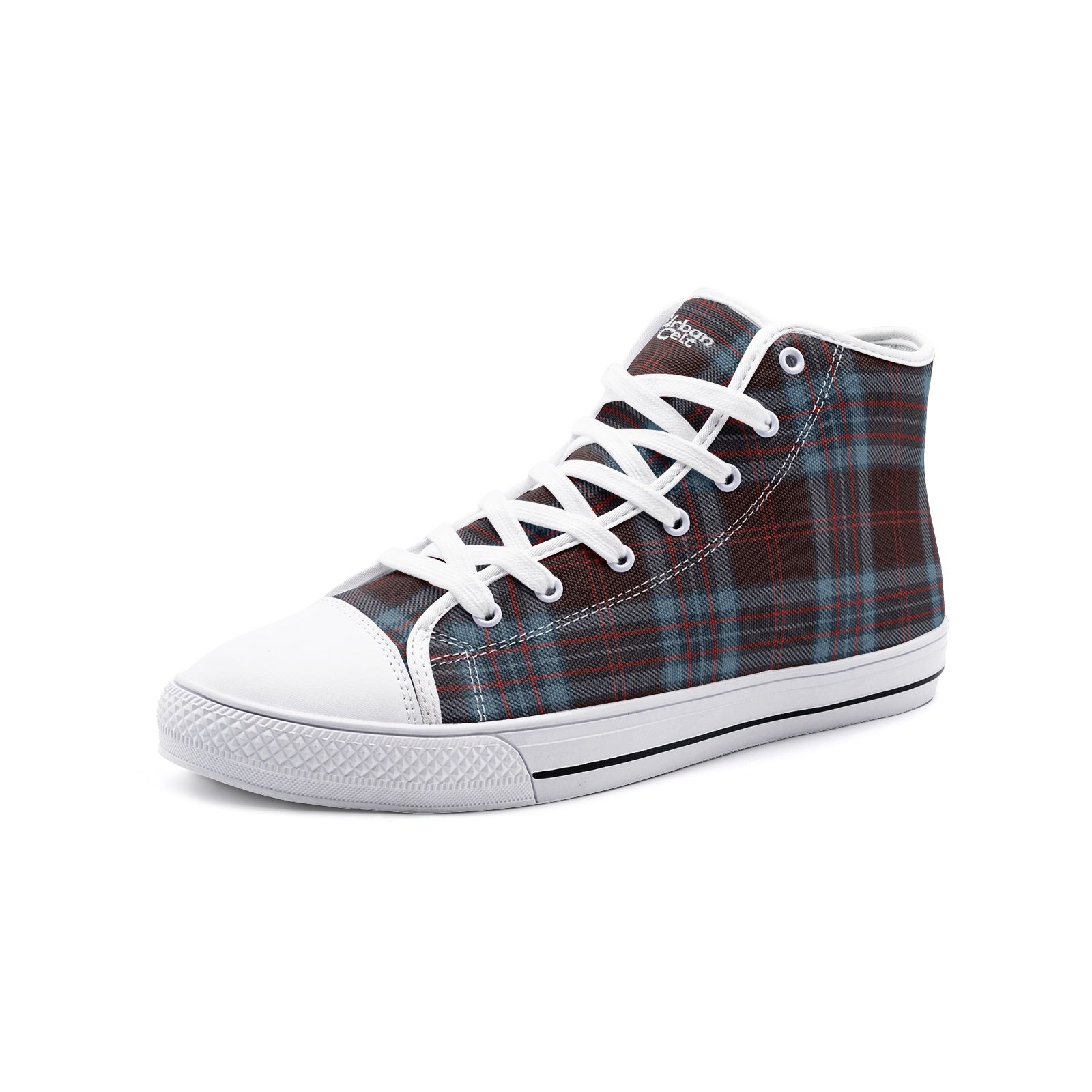 Blue Red Tartan Plaid High Top Canvas Shoes Scottish Clan Custom Shoes Urban Celt