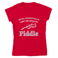 Load image into Gallery viewer, Never Underestimate a Girl Who Plays Fiddle T-shirt - Urban Celt