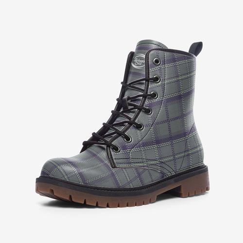 Grey Purple Green Tartan Combat Boots - Urban Celt