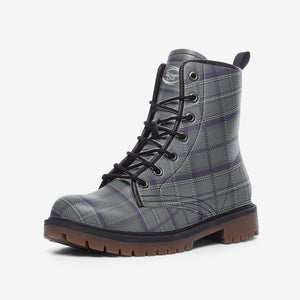Grey Purple Green Tartan Combat Boots - Urban Celt