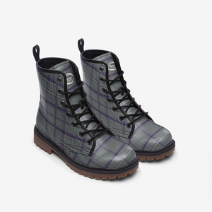 Grey Purple Green Tartan Combat Boots - Urban Celt
