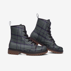 Grey Purple Green Tartan Combat Boots - Urban Celt