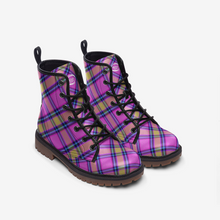 Load image into Gallery viewer, Pink Blue Yellow Tartan Combat Boots
