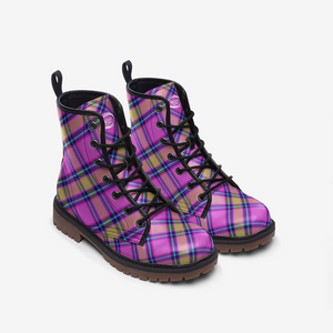 Pink Blue Yellow Tartan Combat Boots