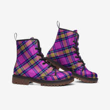 Load image into Gallery viewer, Pink Blue Yellow Tartan Combat Boots
