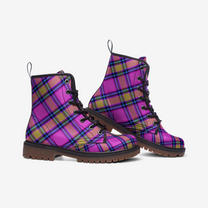 Pink Blue Yellow Tartan Combat Boots