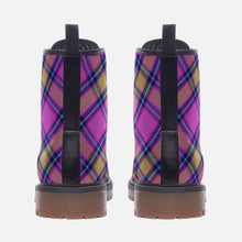 Load image into Gallery viewer, Pink Blue Yellow Tartan Combat Boots
