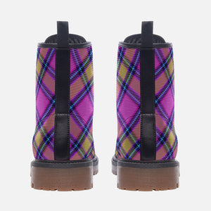 Pink Blue Yellow Tartan Combat Boots