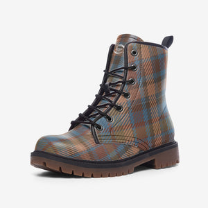 Red Orange Blue Tartan Plaid Combat Boots