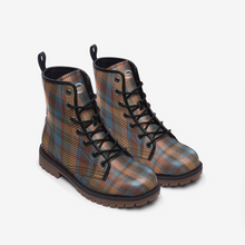 Load image into Gallery viewer, Red Orange Blue Tartan Plaid Combat Boots
