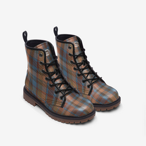 Red Orange Blue Tartan Plaid Combat Boots