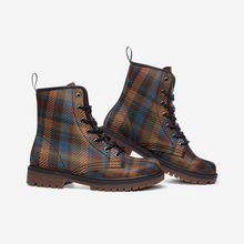 Load image into Gallery viewer, Red Orange Blue Tartan Plaid Combat Boots
