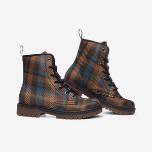 Red Orange Blue Tartan Plaid Combat Boots