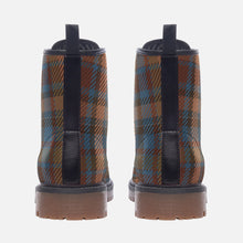 Load image into Gallery viewer, Red Orange Blue Tartan Plaid Combat Boots
