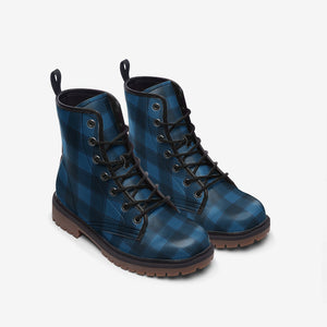 Blue Tartan Vegan Leather Boots