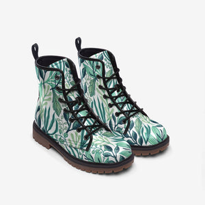 Green Floral Watercolor Vegan Leather Boots