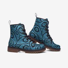 Load image into Gallery viewer, Blue Abstract Paisley Combat Boots
