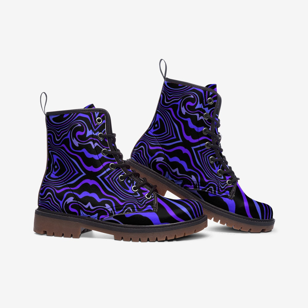 Trippy Print Pattern Men Women Leather Boots