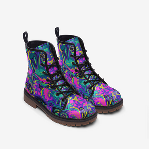 Cute Floral Abstract Vegan Leather Boots