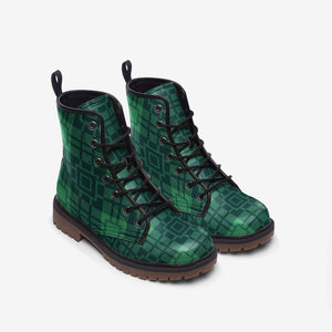 Green Tartan Style Vegan Leather Boots