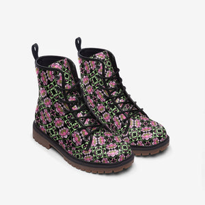 Pink Floral Pattern Vegan Leather Boots