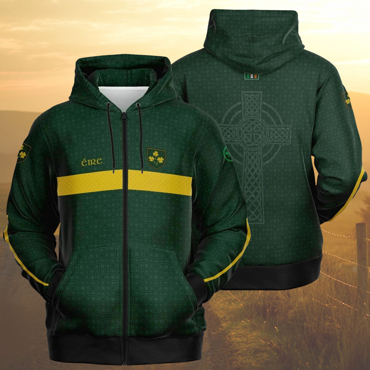 Eire Premier Zip Hoodie, Custom Ireland, Irish Pride Shamrock Hoodie ...