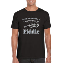 Load image into Gallery viewer, Never Underestimate a Guy On Fiddle T-shirt
